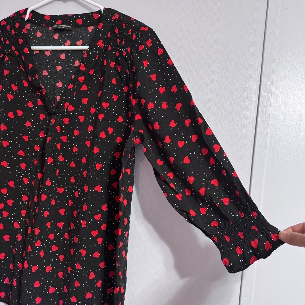 Christian Siriano Black Blouse with Red Heart Pattern Size Large - Picture 6 of 8